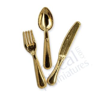 Set 12 Posate Oro in Miniatura – Lunghezza 2 cm – Accessori Tavola Lusso per Casa delle Bambole