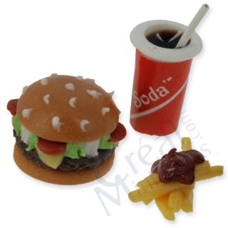 Set Fast Food Miniatura: Burger, Bibita e Patatine