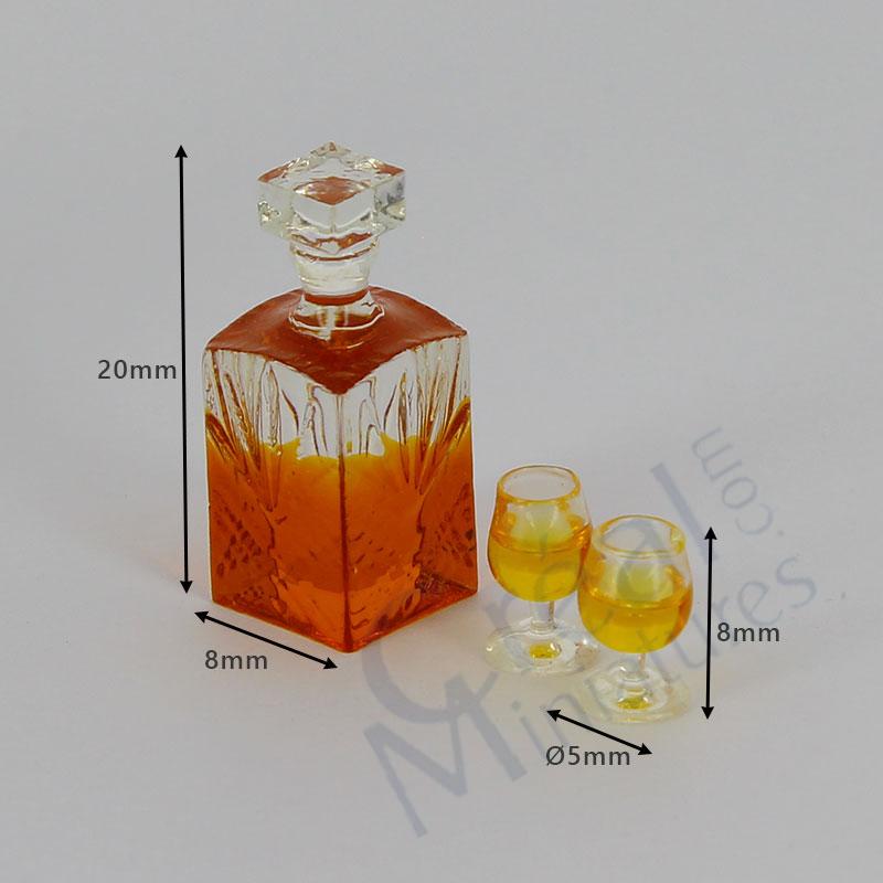 Set Whisky in Miniatura: Bottiglia + 2 Bicchieri – Scala 1:12 – Accessori Realistici per Casa delle Bambole – H 2 cm