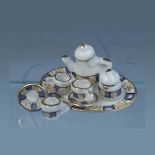 ☕ Set da Tè in Porcellana 8 Pezzi "Rosa Blu Cobalto"