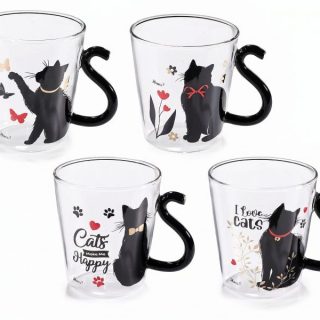 Tazza in Vetro Trasparente 250ml con Manico a Coda di Gatto