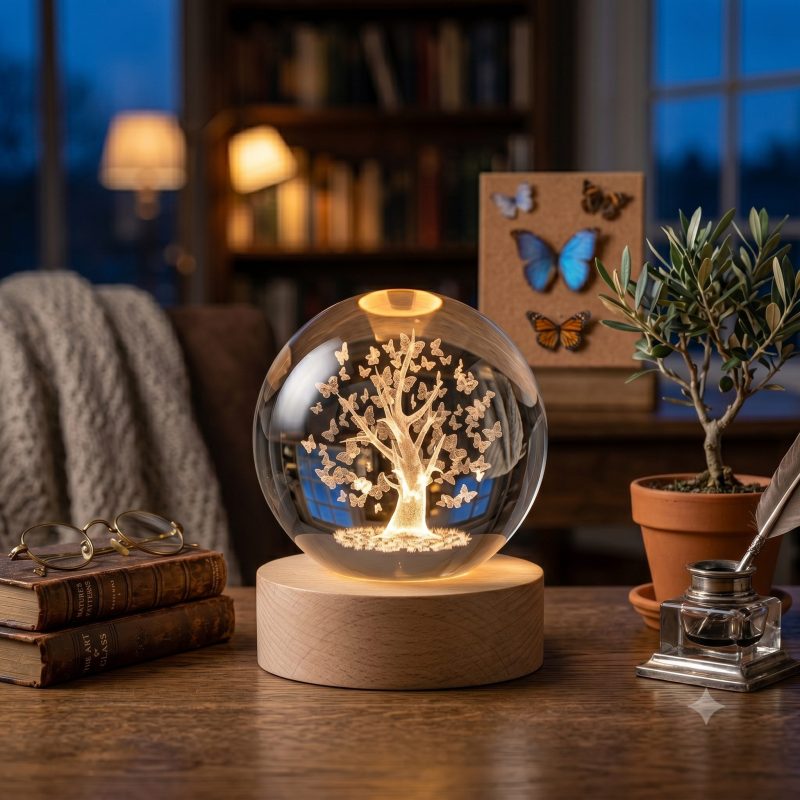 Sfera Luminosa Albero delle Farfalle – 8x8x10cm – Batteria