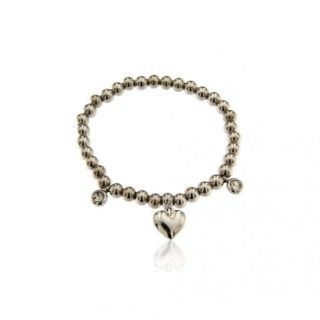 Bracciale Elastico in Acciaio con Charm Cuore e Punti Luce