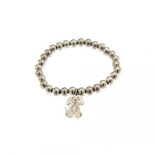 Bracciale Elastico Bambina con Sfere e Charm Cane in Acciaio Inox