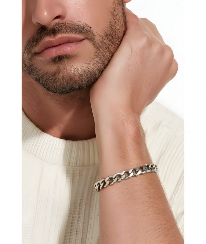 Bracciale Uomo con Maglia a Catena Cubana in Acciaio