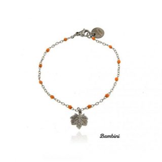 Bracciale Bambino in Acciaio Inox con Charm Foglia e Sfere Arancioni