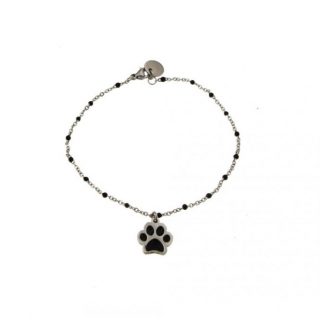 Bracciale da Bambina in Acciaio Inox con Catena a Sfere e Charm Zampa Nero