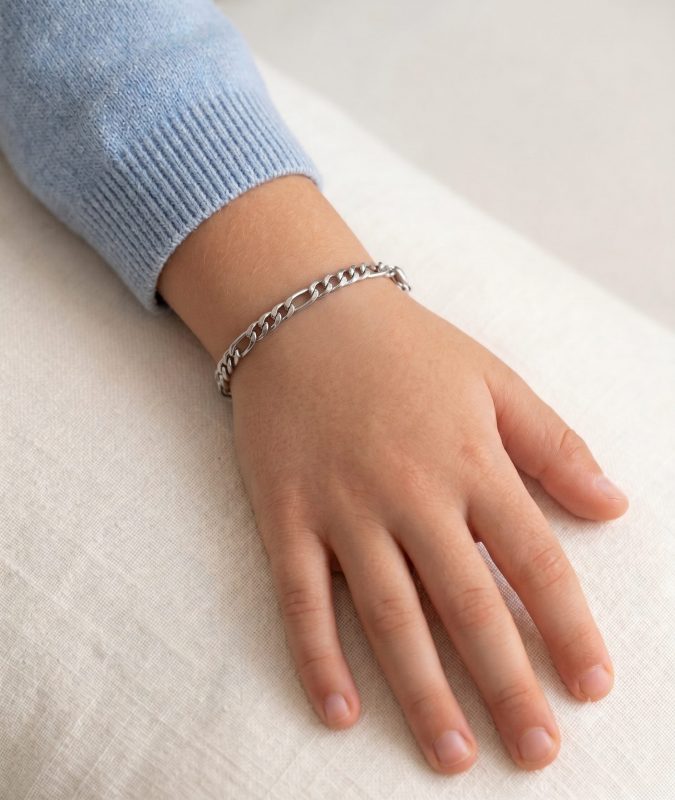 Bracciale Bambino in Acciaio Inox – Maglia Groumette Piatta Alternata