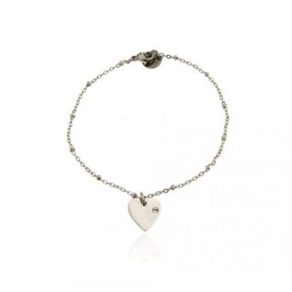Bracciale Sottile in Acciaio con Pendente Cuore e Strass