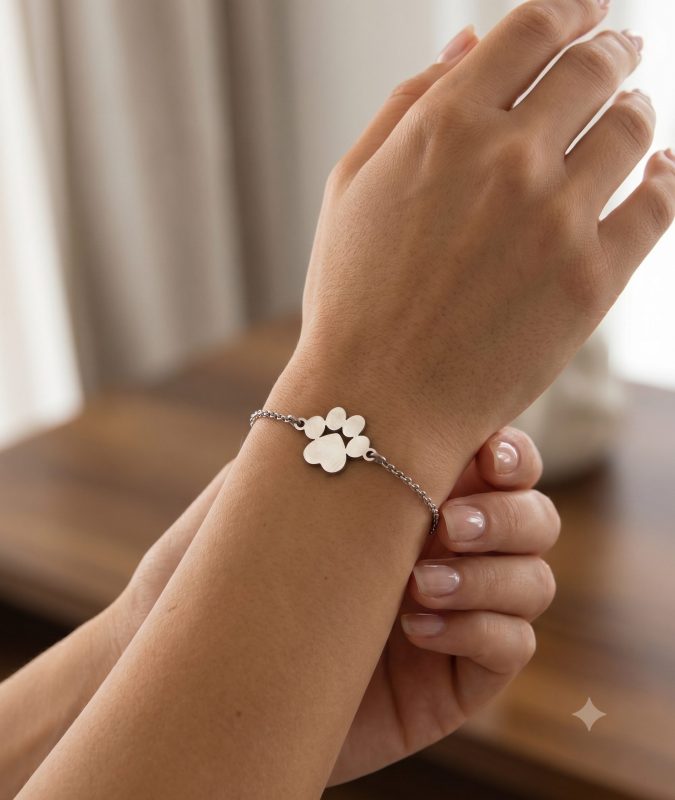 Bracciale Sottile in Acciaio con Pendente Orma Zampa