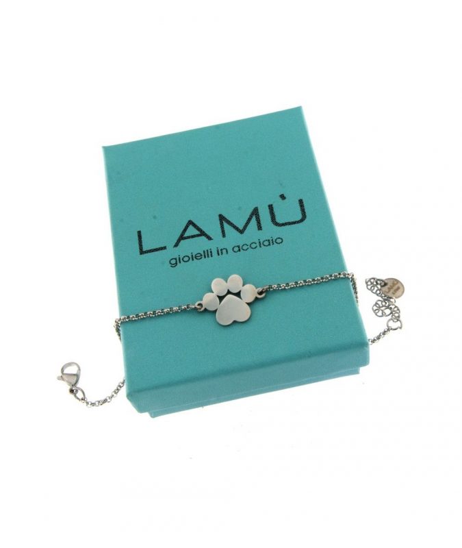 Bracciale Sottile in Acciaio con Pendente Orma Zampa