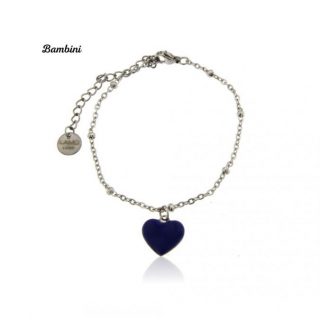 Bracciale Bambina in Acciaio Inox con Cuore Smaltato Blu