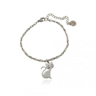 Bracciale a Catena in Acciaio con Pendente Gattino