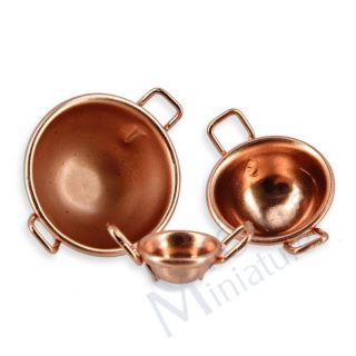 Set 3 Ciotole da Cucina in Rame in Miniatura con Manici (Diametro da 1 a 2,3 cm)